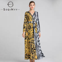 SEQINYY Elegant Long Dress 2020 Spring Autumn New Fashion Design Long Sleeve Women Vintage Flowers Letter Printed Dress 2024 - buy cheap