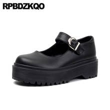 Sapato casual mary jane preto e marrom, tamanhos 4 e 34, calçado feminino de luxo na plataforma, salto médio e redondo, 2021 2024 - compre barato