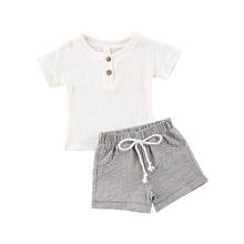 0-3Y Newborn Toddler Infant Baby Boy Girl Clothes Set Soft White T shirts Tops Striped Shorts Outfit Summer Costumes 2024 - buy cheap