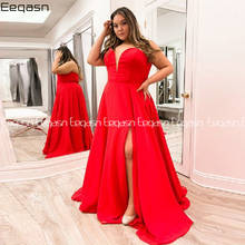 Red Plus Size Prom Dress 2022 Cheap A Line V Neck Back Open Long Satin Formal Evening Gowns with Slit Vestido De Fiesta 2024 - buy cheap