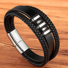 TYO Fashion Stainless Steel Charm Magnetic Black Men Bracelet Leather Genuine Braided Punk Rock Bangles Jewelry Accessories 2024 - buy cheap