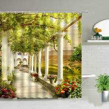 European Style Flower Plant Landscape Corridor Shower Curtains Building Garden Waterfall Ocean Scenery Bath Curtain With Hooks 2024 - buy cheap