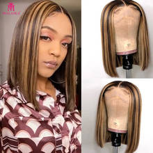 Malaika-peruca lace front de cabelo humano liso com luzes, 4x4, cabelo preto, colorido, curto, feminino 2024 - compre barato