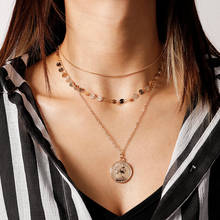 Европейский Мода ожерелье с портретом для Для женщин цинковый сплавом Sequins чокер ожерелье с цепочкой Подвески ювелирное изделие для девочек 2024 - купить недорого