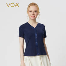 VOA Silk-Blusa de satén de manga corta para mujer, blusa superelástica de doble cara con cuello en V, de un solo pecho, 33 m/m, BE19 2024 - compra barato