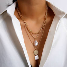 Fashion Multilayer Baroque Pearl Pendant Chain Choker Necklaces For Women Gold Color Geometric Sweater Chain Necklaces Jewelry 2024 - buy cheap