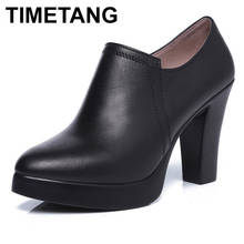 TIMETANGDeep Block Genuine Leather Block Heels Women Shoes Pumps 2019 Autumn Black High Heels Office Shoes Plus Size35-43E1288 2024 - buy cheap