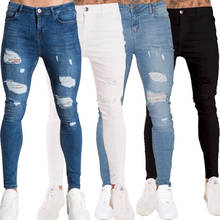 2021 Fashion Men's Hip-hop Jeans Ripped Hole Trousers Slim Male Denim Pants Big Size Skinny Stretch Jogging Fit Pants 2024 - buy cheap