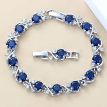 Pulseira prateada de zircão azul de alta qualidade, joias saudáveis da moda para mulheres, caixa de joias grátis 2024 - compre barato