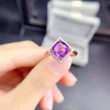 High Quality Square Amethyst S925 Pure Silver Ring Fine Fashion Wedding Charming Jewelry for Women MeibaPJFS 2024 - buy cheap