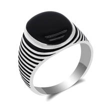 Real 925 Sterling Silver Black Enamel Ring For Men Women Classic Rings Line of Life Oval Design for Lovers Unisex Party Jewelry 2024 - buy cheap
