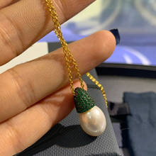 UMGODLY Brand Necklace Yellow Gold Color Green Water Drop Pearl Underlobe Pendant Women Fashion Jewelry New Arrival 2024 - buy cheap