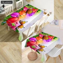 New Butterfly Tulips Flower Tablecloth 3D Oxford Fabric Square/Rectangular Dust-proof Table Cover For Party Home Decor TV Covers 2024 - buy cheap
