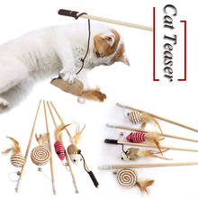 Новая игрушка-Дразнилка для кошек из мультфильмов, деревянная палочка для мыши с пером и колокольчиком, деревянная палочка кошачьи интерактивные игрушки 2024 - купить недорого