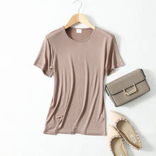 High Quality Silk T-Shirt 4 Colors O-Neck Solid Short Sleeve Summer Casual Tops Silk Knit Short Sleeve Pullover Top New Fashion 2024 - buy cheap
