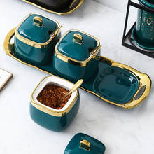 Luxury Green Northern European Emerald Ceramic Sugar Cans Salt Jar Seasoning Jar Seasoning Box 2024 - buy cheap
