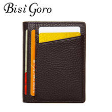 BISI GORO New Cow Leather RFID Black Wallet Credit Card Holder Unisex Card Wallet Coffee Fashion Purse Slim Mini Money Bag 2021 2024 - buy cheap