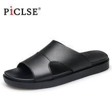 Summer Genuine leather Men Slippers Fashion Simple Home Black Slippers Soft Leather Flip Flops Men Sandals Shoes zapatos hombre 2024 - buy cheap