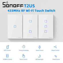 Sonoff t2us tx inteligente wifi toque interruptor de luz de parede com fronteira casa inteligente 1/2/3 gang 433 rf/voz/app controle funciona com alexa 2024 - compre barato