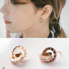 European and American fashion Roman circle zircon color gold titanium steel rose gold wild earrings 18K gold plated hypoallergen 2024 - buy cheap