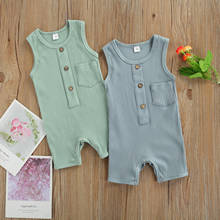 2021 0-24M Newborn Baby Boy Girl Vest Style Jumpsuit Fashion Solid Color Button Round Neck One Piece Short Pants Summer Romper 2024 - buy cheap