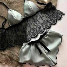 Sexy Lace Sleepwear Ladies femme Pajamas Set Sexy Satin Lace Sleeveless Sleepwear Summer Lingerie 2020 Newest Trendy 2024 - buy cheap