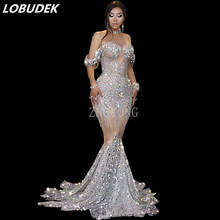 Wedding Dresses Luxurious Rhinestones Sequins Tailing Mermaid Long Dress Women Birthday Prom Evening Celebration Stage Costume 2024 - buy cheap