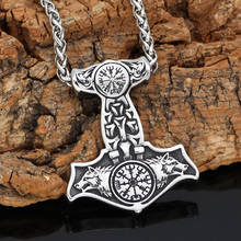 Nordic viking stainless steel thor hammer Mjolnir odin wolf vegvisir pendant necklace with valknut gift bag 2024 - buy cheap