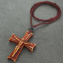 Pingente de crucifixo vermelho acrílico para homens, colar em camadas, corda ajustável, religioso católico 2024 - compre barato