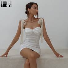 LAISIYI-Vestido corto de verano con lazo para mujer, minivestido Sexy ajustado sin tirantes con hombros descubiertos, con cordones, color blanco y negro, 2020 2024 - compra barato