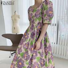 Women's Printed Sundress 2021 ZANZEA Stylish Summer Maxi Dress Casual Puff Sleeve Holiday Vestidos Female O Neck Robe Oversized 2024 - buy cheap