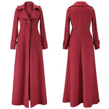 Casaco longo e elegante de lã vermelha, sobretudo feminino para escritório e para mulheres, jaqueta corta-vento grande solta para outono e inverno 2024 - compre barato