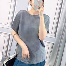 Loose Top Summer For Women 45-75kg 2020 Big Stretch Miyake Pleated Solid Loose Round Neck Batwing Sleeves Large Size T-Shirts 2024 - buy cheap