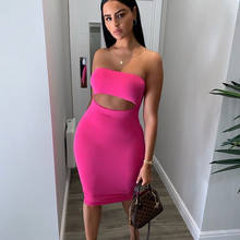 Summer New Sexy Slim Solid Color Bag Hip Hollow Tube Top Strapless Sleeveless Female Dress 2024 - buy cheap