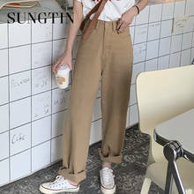 Sungtin Vintage High Waist Wide Leg Pants Woman Casual Denim Pants Loose Straight Trousers Korean Female Streetwear Khaki Jeans 2024 - buy cheap