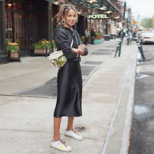 Falda de satén negra para mujer, falda informal de oficina con cremallera en la espalda, personalizada, a media pantorrilla, novedad de 2020 2024 - compra barato