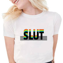 New Summer Funny Rainbow Slut T Shirts Women Letter Printed T-shirts Short Sleeve Soft White Women Tops S1466 2024 - buy cheap