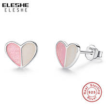Pendientes de plata de ley 100% con forma de corazón rosa para mujer y niña, aretes de boda con esmalte rosa, regalo de joyería de plata 925 2024 - compra barato