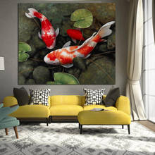 Chinês koi peixe lótus impressões em tela feng shui animal paisagem pintura da parede arte imagem para sala de estar moder casa decoração 2024 - compre barato