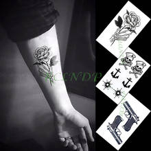 Tatuaje temporal a prueba de agua para hombre y mujer, tatuajes falsos con ancla, pistola de flores, Sol pirata, arte pequeño, tatuaje flash, chico 2024 - compra barato