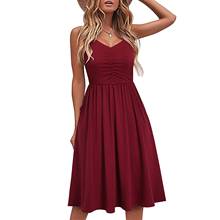 Women Fashion Summer Dress Seaside Sling Sleeveless V-neck Solid Casual Dress Midi Dress For Women Jurken Zomer 2021 Dames 2024 - buy cheap