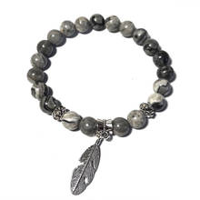 Wholesale Bulk Feather Pendant Charms Bracelet Map Jaspers Round Natural Stone Beads Fashion Jewelry Bracelets For Women Men 2024 - buy cheap