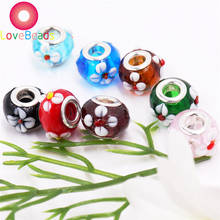 10Pcs Large Hole Round Flower Art Lampwork Glass Beads Fit Pandora Bracelet Chain Spacer Beads Charms Necklaces Women Jewelry 2024 - buy cheap