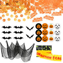 Decoración de fiesta de Halloween, pegatinas de confeti de calabaza, Araña, fantasma, escena, cinta de aislamiento de hilo de red negra, decoración de pared de murciélago 3D xx71 2024 - compra barato