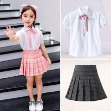 Jk roupas de primavera e outono 2021, blusa de arco para crianças, adolescente, camisa + shorts, saia xadrez, trajes de marinheiro 4 5 6 7 8 9 10 11 12 anos 2024 - compre barato