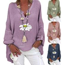Женская Повседневная Блузка с длинным рукавом, V-образным вырезом и цветочным принтом 2024 - купить недорого