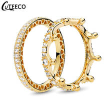 Cuteeco moda cor de ouro magia amor coroa zircão combinação anéis para anel de casamento feminino noivado jóias dia dos namorados 2024 - compre barato
