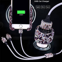Cristal de diamantes de imitación para encendedor de cigarrillos de coche de carga rápida 3 en 1 Cable de datos USB para iPhone Android Micro tipo C Cables de teléfono móvil 2024 - compra barato