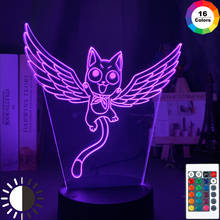 Luz de noche para niños, lámpara de figura de mosca feliz de gato de cola de hada para niños, decoración Bedoom, Sensor táctil Led que cambia de Color, luz nocturna 2024 - compra barato