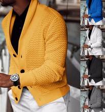 Suéter masculino amarelo de manga comprida, decote em v, casaco solto, botão sólido, tops fit, cardigã estilo casual, outono 2020 2024 - compre barato